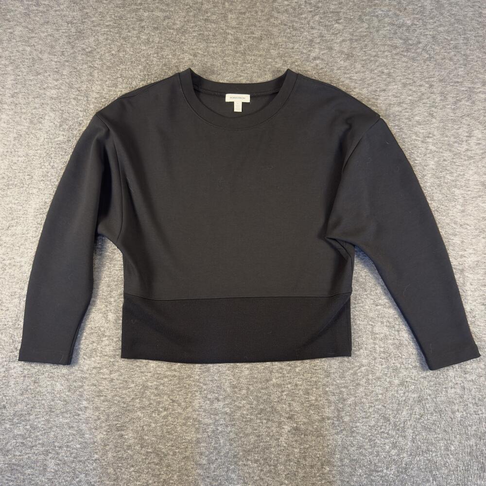 Nordstrom Shirt Womens Small Black Long Sleeve Crewneck Jersey Top Stretch